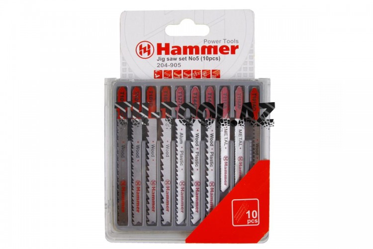 30576 Пилка для лобзика (набор) Hammer Flex 204-905 JG WD-PL-MT set No5 (10pcs)  дер.\пл.\мет, 7 видов, 10ш